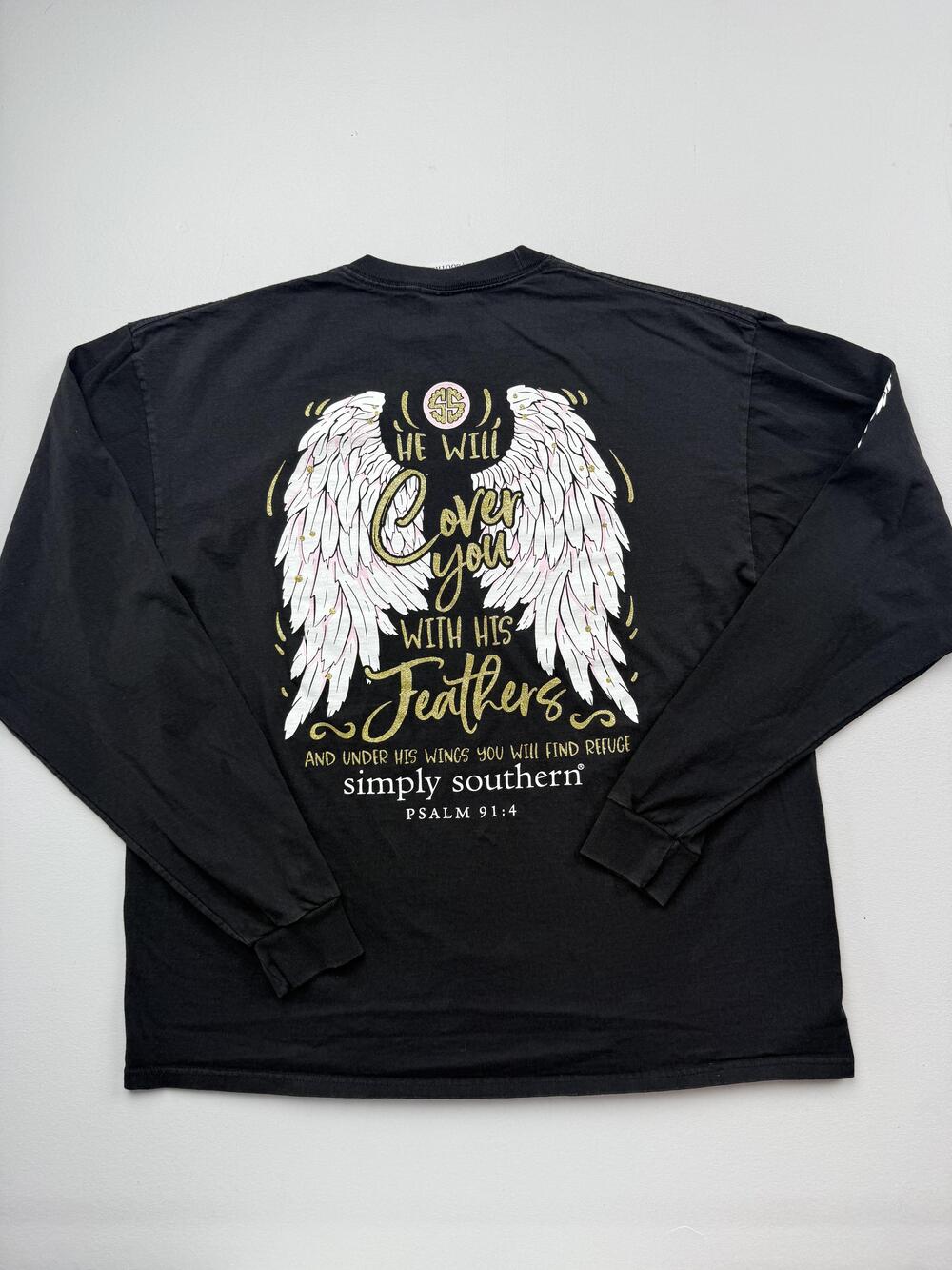 Simply Southern Shirt Mens XL Gray Crew Neck Long Sleeve Angel Wings Top Read